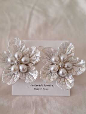 Silver Floral Pearl Statement Earrings